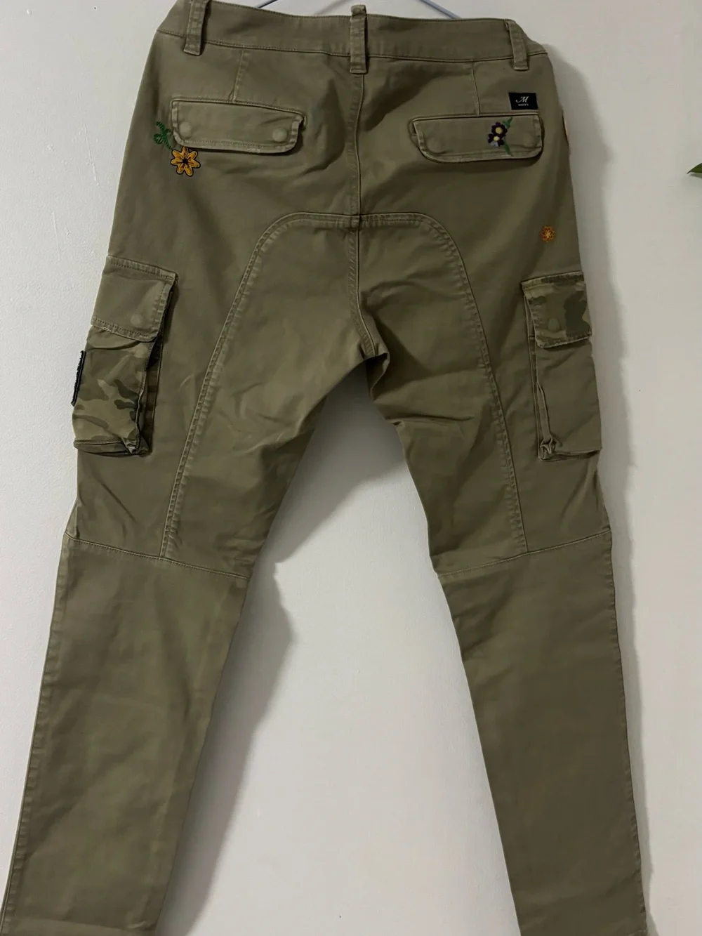 Mason Olive Cargo Pants with Floral & Patch Details